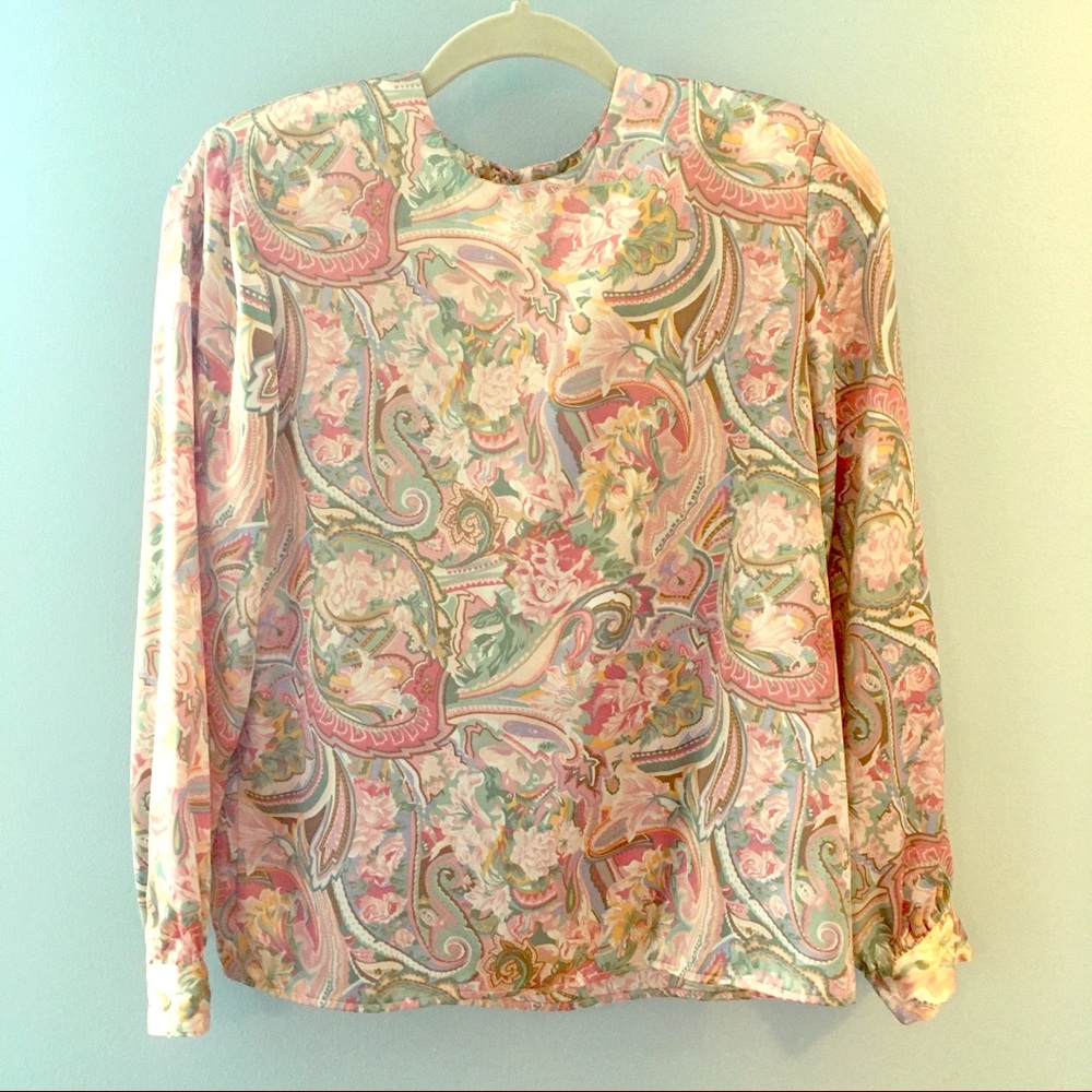 Vintage floral silky blouse top gma boho hipster